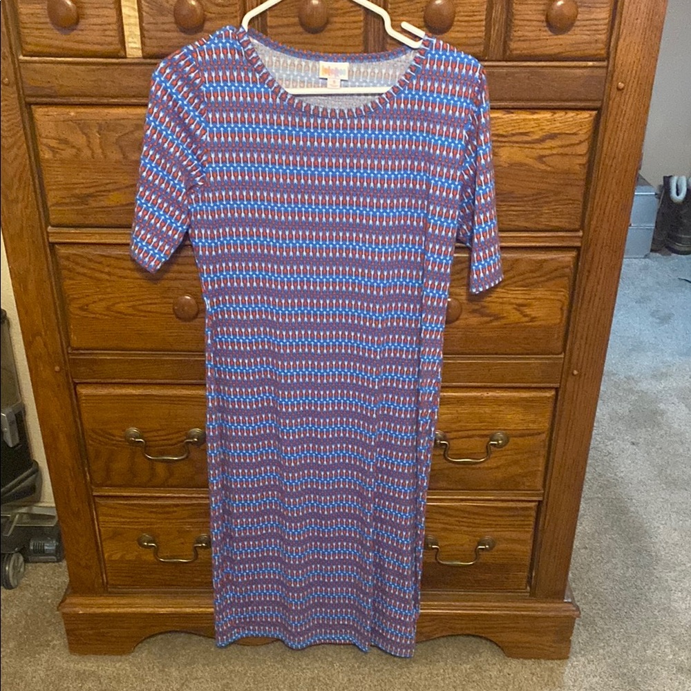 Blue and Red Patterned Women's Dress